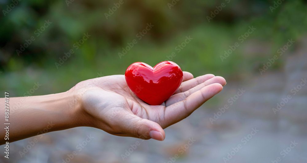 A hand giving a red heart, symbolizing charity and support, perfect for nonprofit organizations and Valentine's Day campaigns. A hand giving a red heart, symbolizing charity and support, perfect for nonprofit organizations and Valentine's Day campaigns.