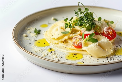 Handcrafted Duffs Pasta Dough on a Rustic Bed of Parmesan photo