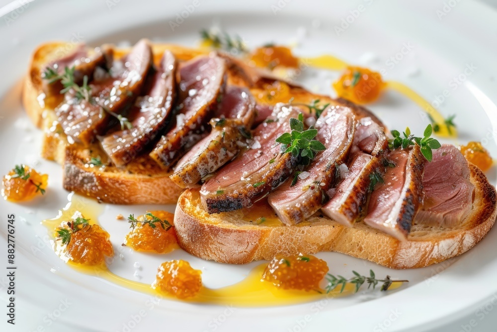 Gourmet Duck Breast Crostini with Fresh Thyme and Orange Marmalade Gourmet Duck Breast Crostini with Fresh Thyme and Orange Marmalade