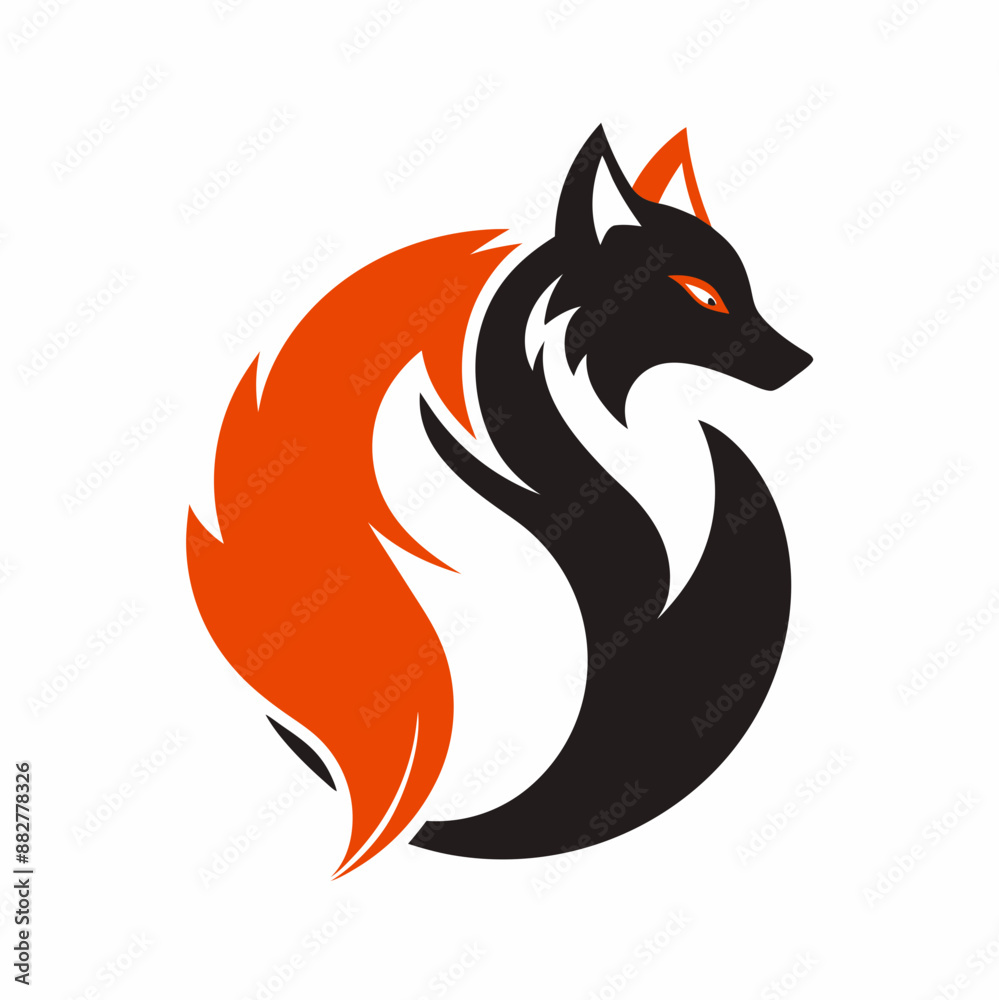Fox And Wolf Animal Mascot Logo Design Silhouette Vector Art Illustration. Fox And Wolf Animal Mascot Logo Design Silhouette Vector Art Illustration.