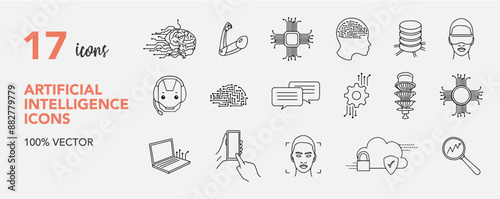 artificial intelligence vectors icon, thin line web icon set, vector illustration