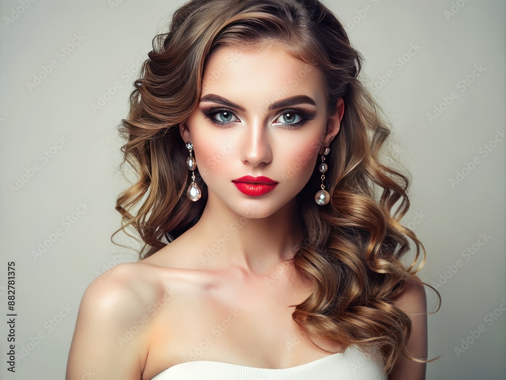 Beautiful model woman posing on white studio background, close up shot Beautiful model woman posing on white studio background, close up shot