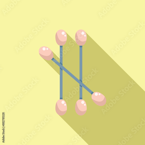 Five cotton swabs lying on top of each other casting a long shadow over a yellow background
