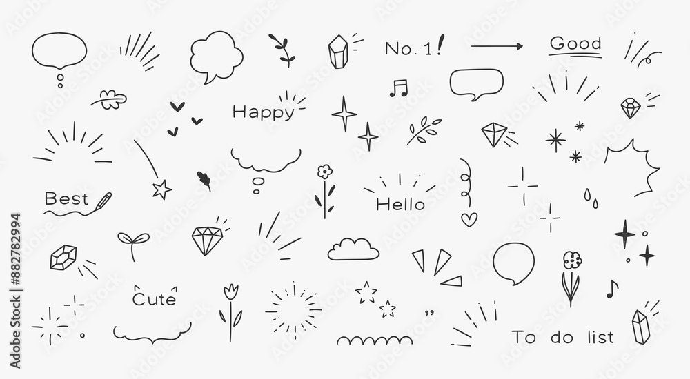 Doodle line elements of shiny pen. Heart, accent, star, icon with shiny decorations, flowers, heart. Vector illustration. Doodle line elements of shiny pen. Heart, accent, star, icon with shiny decorations, flowers, heart. Vector illustration.