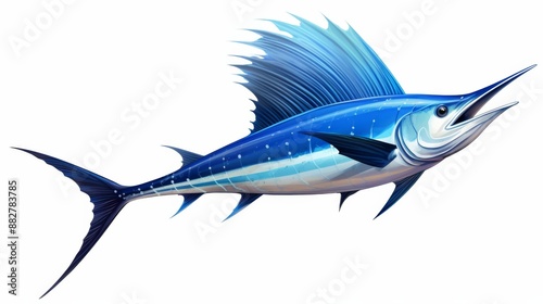 Blue Fish With White Stripes Swimming in the Ocean