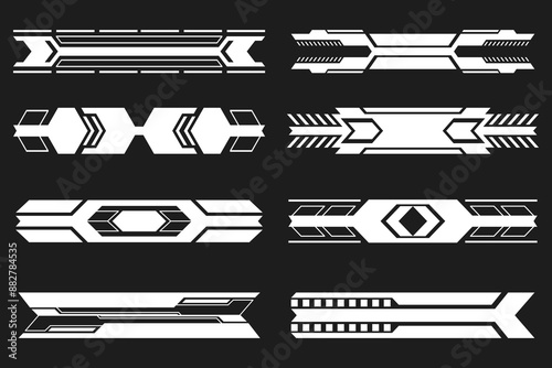 Futuristic Horizontal Bar Designs. Sci-Fi Tech HUD Elements Set