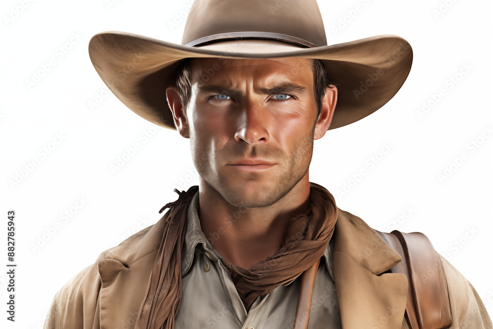 Cowboy on a white background. History of america. History of cowboys, first ranch. Farmer Australia. Portrait of a cowboy.
Cowboy on a white background. History of america. History of cowboys, first ranch. Farmer Australia. Portrait of a cowboy.