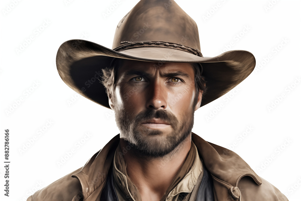 Cowboy on a white background. History of america. History of cowboys, first ranch. Farmer Australia. Portrait of a cowboy.
Cowboy on a white background. History of america. History of cowboys, first ranch. Farmer Australia. Portrait of a cowboy.