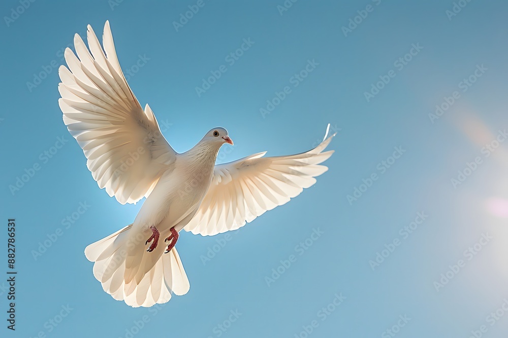 Fototapeta premium Majestic White Dove Soaring Against a Clear Blue Sky