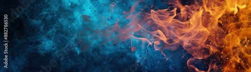 Abstract blue and orange fire and smoke background