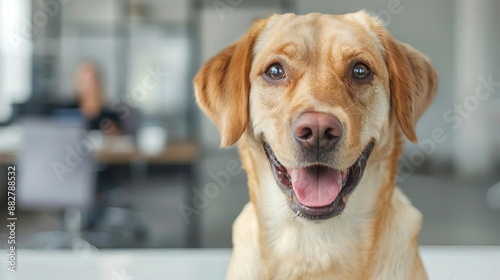 Dog in a corporate office, getting a health checkup to prevent diseases, office pet care, preventive health