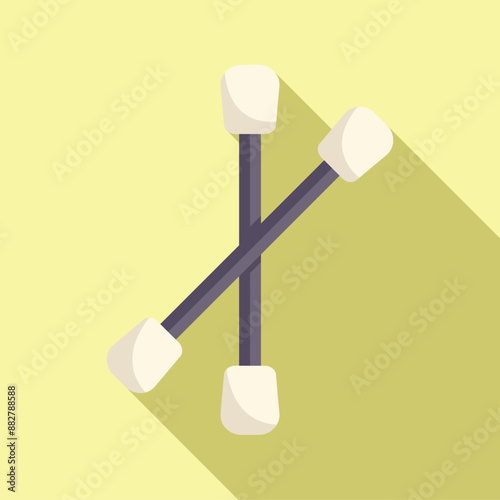 Two cotton swabs crossing with long shadow on yellow background are lying on a yellow background