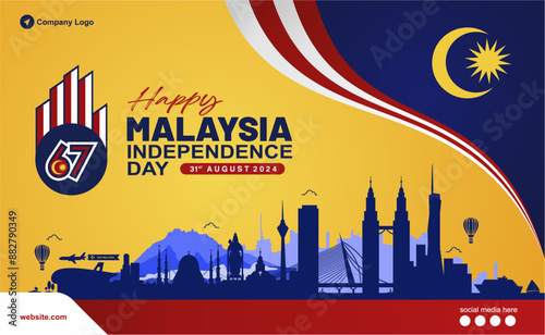 Exclusive 67th Malaysia Independence Day 31st August 2024 Vector Illustration. Design for 67th Malaysia "Hari Merdeka" ( Independence Day) Poster, Banner, Template and Background. Malaysia Day 2024