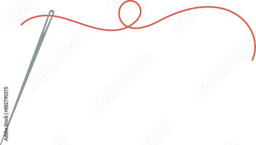 Sewing thread and needle logo, hand drawn tailor craft supplies design, vector sewing accessories element, flat dressmaking decoration illustration, doodle fashion tool object,