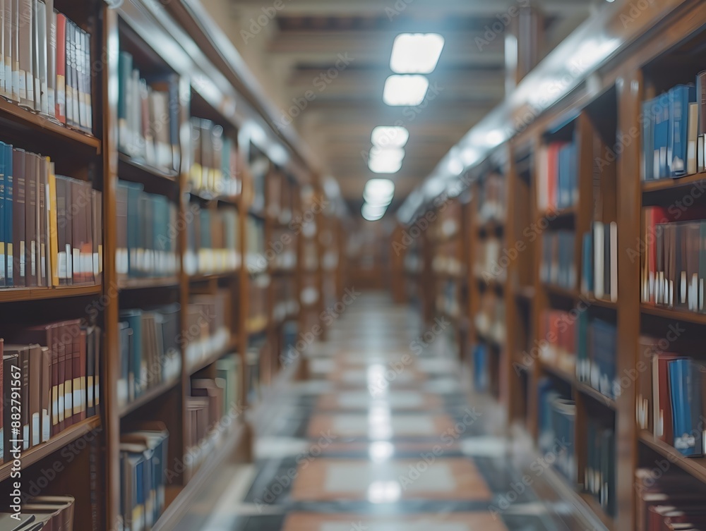 Serene Library Aisle with Endless Rows of Books Serene Library Aisle with Endless Rows of Books