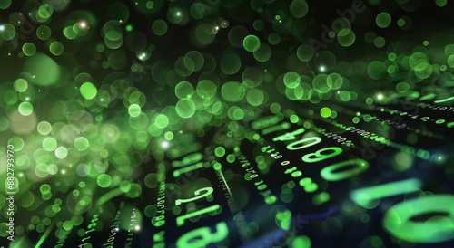 Abstract Green Digital Data Stream With Light Bokeh