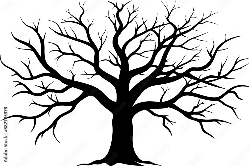 Fototapeta premium Dead Tree Silhouette Vector, Silhouette of a leafless tree, branches. Vector illustration