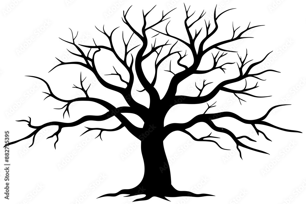 Fototapeta premium Dead Tree Silhouette Vector, Silhouette of a leafless tree, branches. Vector illustration