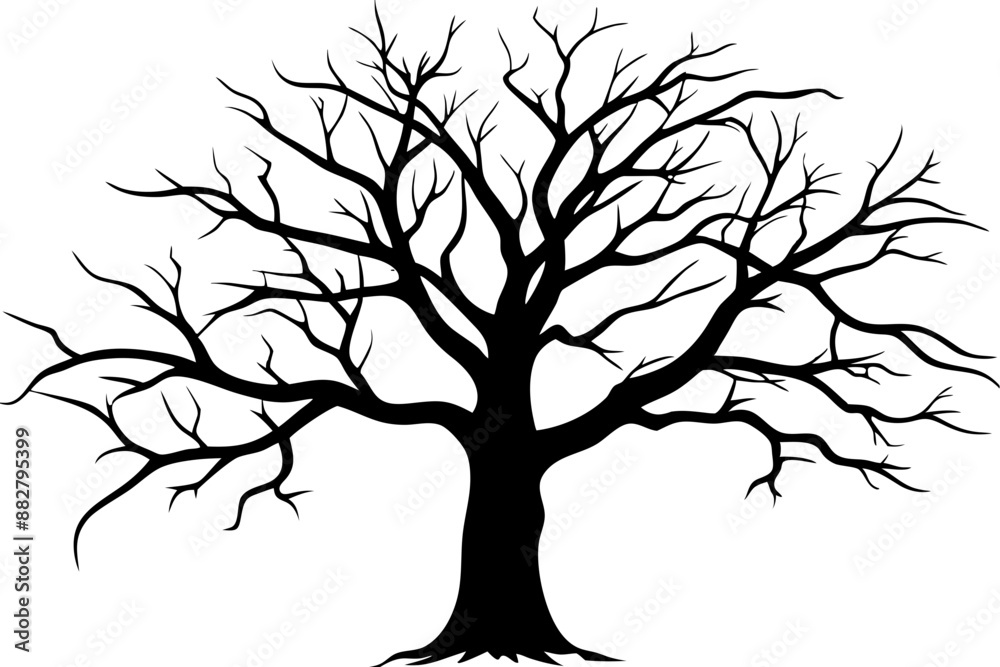 Obraz premium Dead Tree Silhouette Vector, Silhouette of a leafless tree, branches. Vector illustration