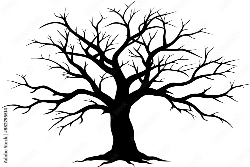 Fototapeta premium Dead Tree Silhouette Vector art, Scary Trees black Silhouette, Forest Tree without leaves black and white clipart Collection