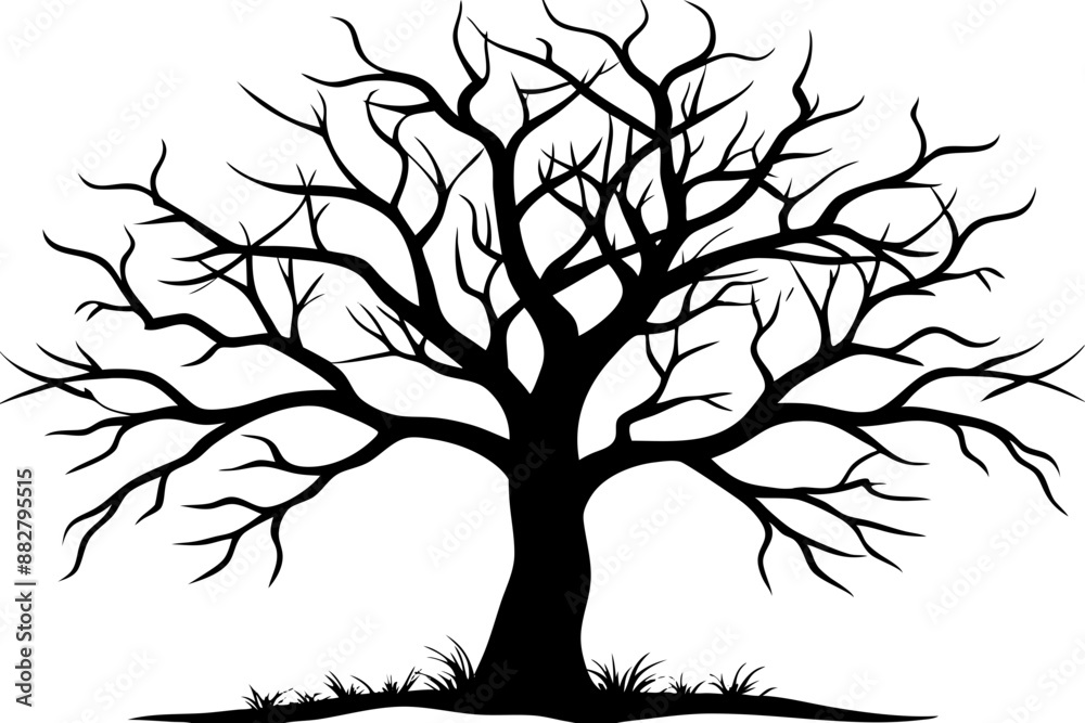 Fototapeta premium Dead Tree Silhouette Vector art, Scary Trees black Silhouette, Forest Tree without leaves black and white clipart Collection