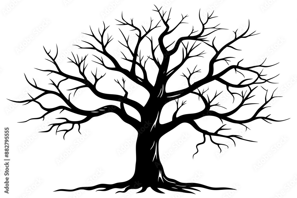 Fototapeta premium Dead Tree Silhouette Vector art, Scary Trees black Silhouette, Forest Tree without leaves black and white clipart Collection