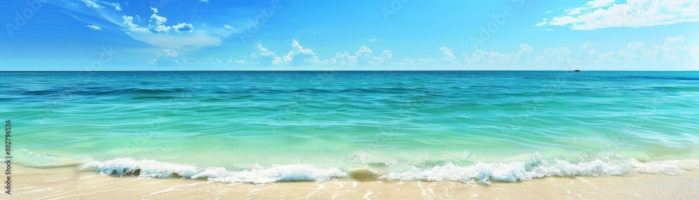 Fototapeta premium Gentle Waves Lapping at the Sandy Shore on a Bright Sunny Day