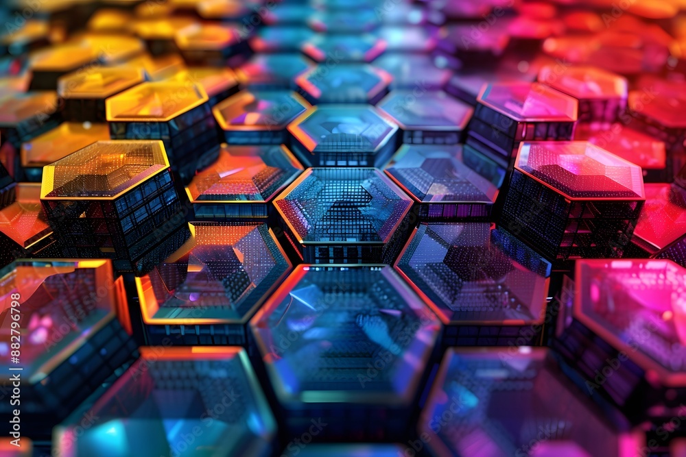 Fototapeta premium Vibrant Hexagonal Pattern with Futuristic Digital Elements