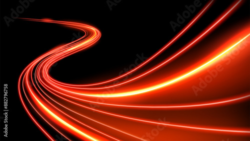 Red Light Trails, Long Time Exposure Motion Blur Effect, Vector Illustration