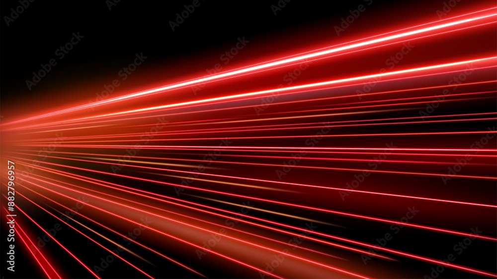 Fototapeta premium Red Light Trails, Long Time Exposure Motion Blur Effect, Vector Illustration