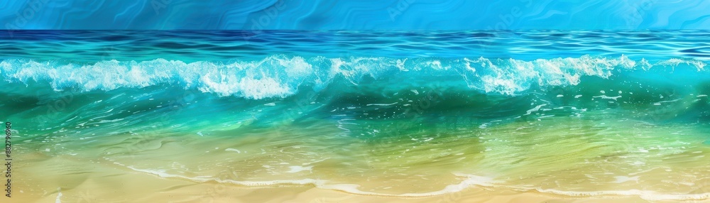 Gentle turquoise wave crashing on the sandy shore Gentle turquoise wave crashing on the sandy shore