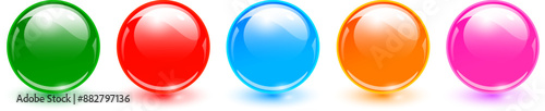 Multicolored glass balls, 3D shiny spheres collection.