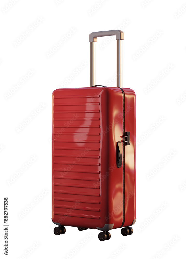 Red hard shell suitcase with an extended handle, isolated on white background, representing travel concept. 3D Rendering Red hard shell suitcase with an extended handle, isolated on white background, representing travel concept. 3D Rendering
