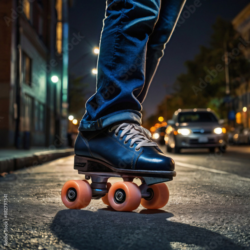 Rollers skater skating roller skate shoes on the street at night