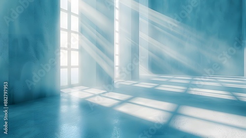Sunlight Streaming Through Large Windows in a Serene  Empty Room