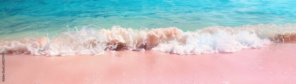 Fototapeta premium Gentle Waves Caress the Pink Sands of an Exotic Beach