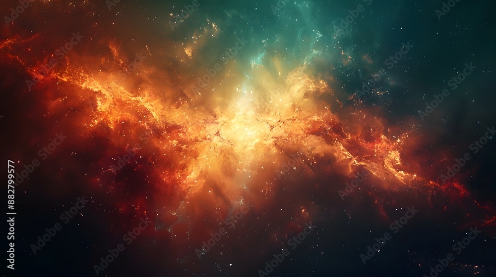 Stunning Cosmic Nebula with Fiery and Cool Hues Stunning Cosmic Nebula with Fiery and Cool Hues