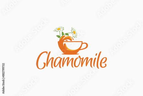 chamomile tea logo with a combination of a cup of tea and chamomile flowers for health, herbal, cafe, etc.