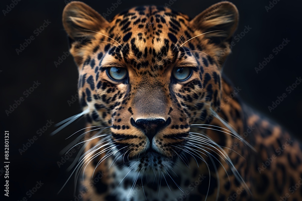 Naklejka premium Majestic Leopard Staring Intently in the Dark