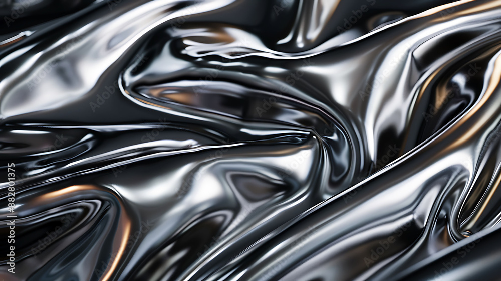 Metallic silver liquidlike surface with smooth ripples and reflections Metallic silver liquidlike surface with smooth ripples and reflections