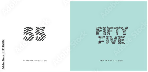 Number or Digit 55 fifty five, with line effect editable vector.