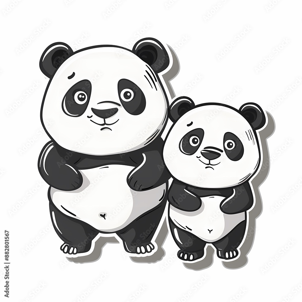 Obraz premium Charming illustration of cute pandas, ideal for children's products and playful branding