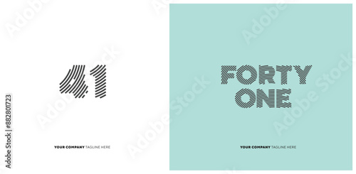 Number or Digit 41 forty one, with line effect editable vector.