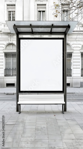 A blank billboard on a city street corner, perfect for advertising
