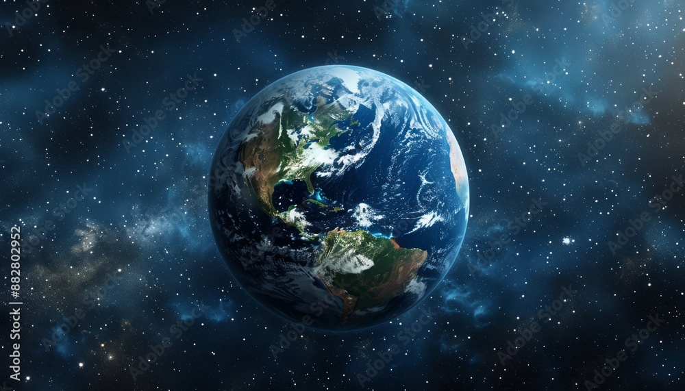 Obraz premium Planet Earth from Space with Visible Continents, Oceans, Clouds. Background with Copy Space