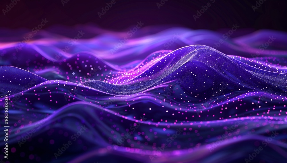 Vibrant Waves of Purple with Glowing Dots, Futuristic Abstract Patterns, Copy Space Vibrant Waves of Purple with Glowing Dots, Futuristic Abstract Patterns, Copy Space
