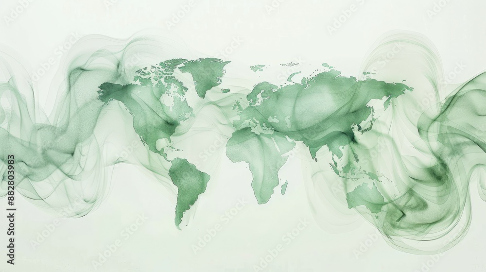 Abstract world map with smoke. Green world map with flowing smoke illustration. Abstract world map with smoke. Green world map with flowing smoke illustration.