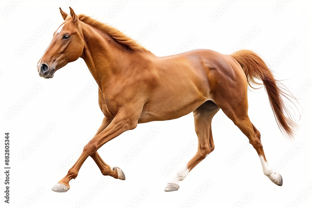Graceful brown horse running on white background equine beauty concept Graceful brown horse running on white background equine beauty concept