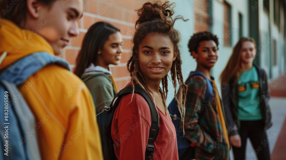 Group of multiracial students at high school Group of multiracial students at high school