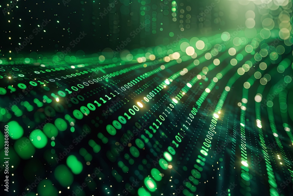Green dark binary code data streaming background created with Generative AI Green dark binary code data streaming background created with Generative AI
